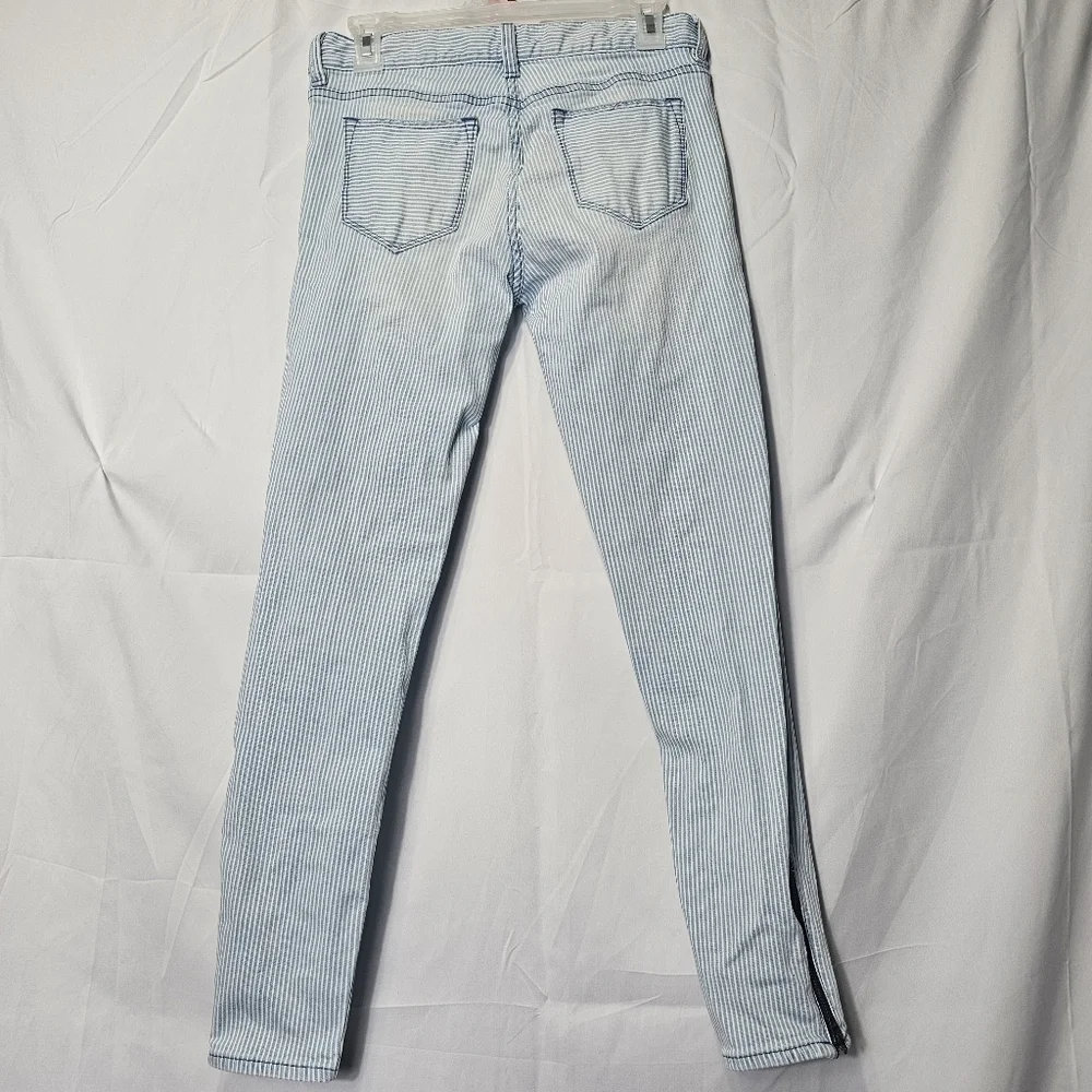 J crew toothpick stripped jeans with ankle zippers on the size